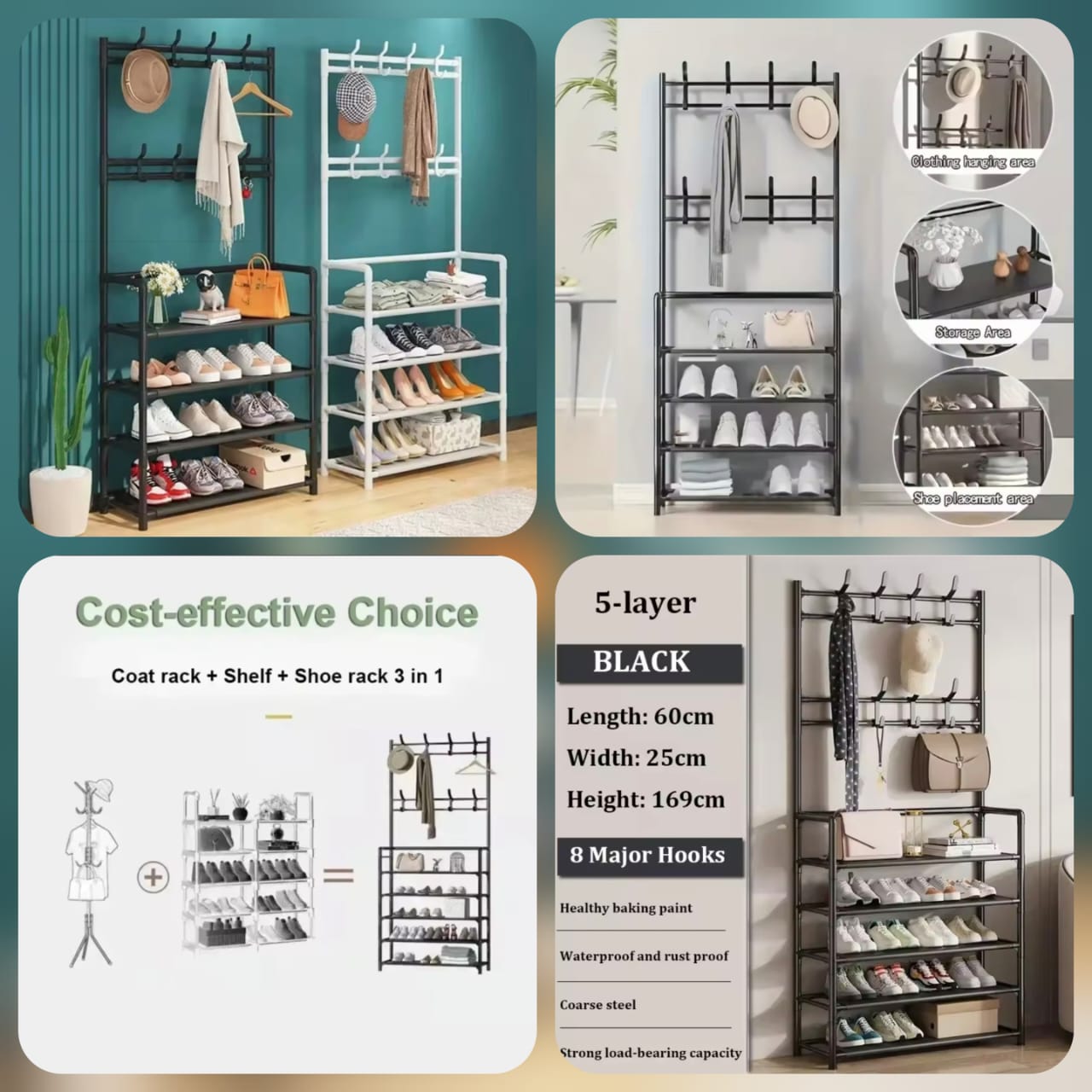 5 Layer Attachable Coat Hanger With Shoes Rack