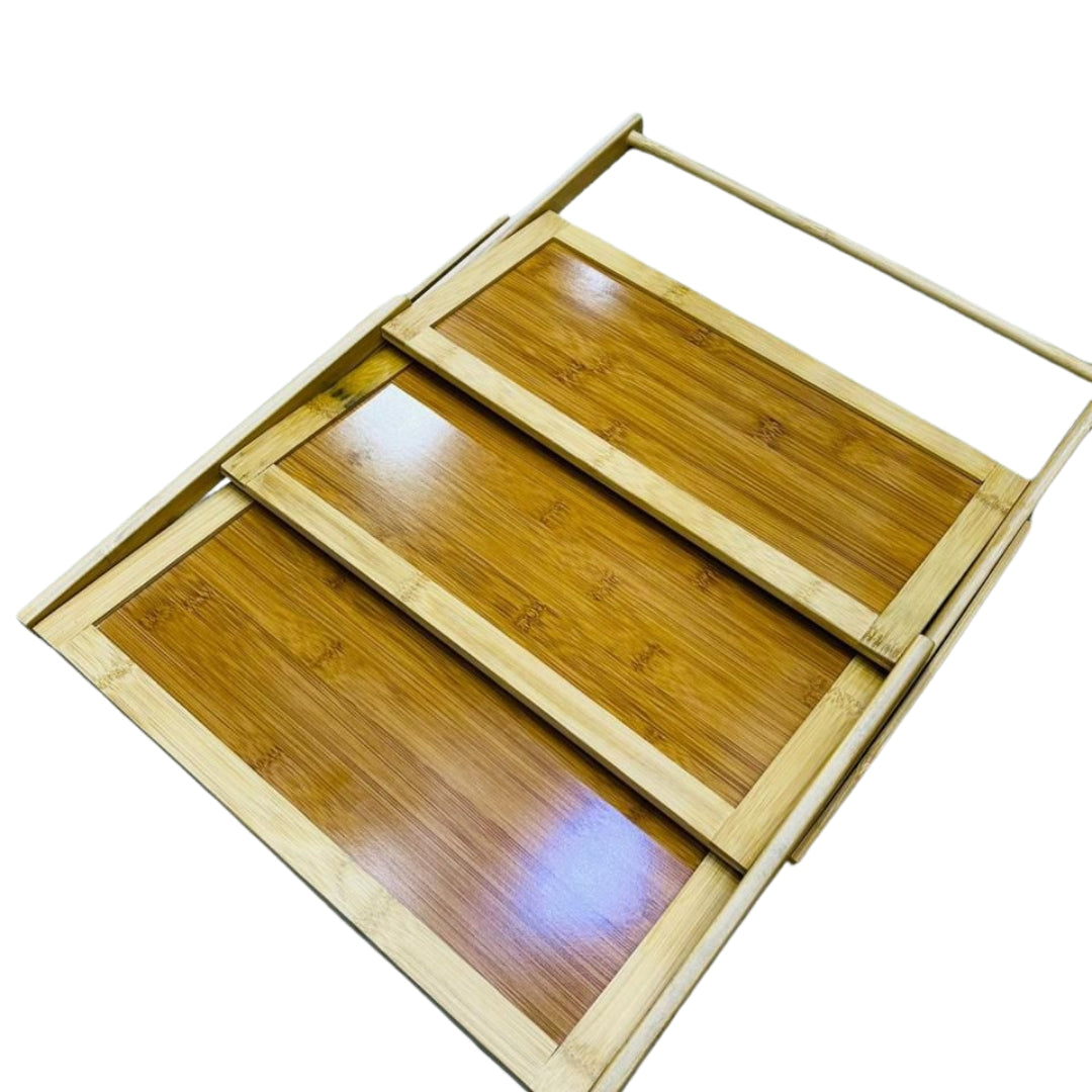 Bamboo Wooden Pot Shelf 3 Layer Big Size Slide Style