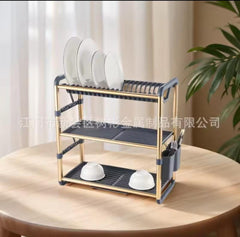 Gold Space Aluminum Dishes Chopsticks Kitchen Shelf