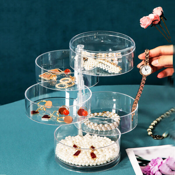 5 Layer Rotating Jewelry Box Earrings Necklace Ring Storage Organizer