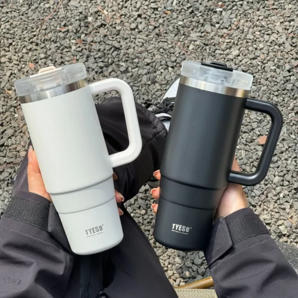 Tyeso Tumbler Bottle 30oz/40oz Stainless Steel Car Mug With Handle, Straw, Thermal Iced Travel Cup, Vacuum Insulated Coffee Hot Cup